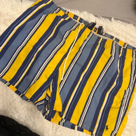 Ralph Lauren Polo Sport  Striped Blue and Yellow swim trunks - Picture 5 of 9
